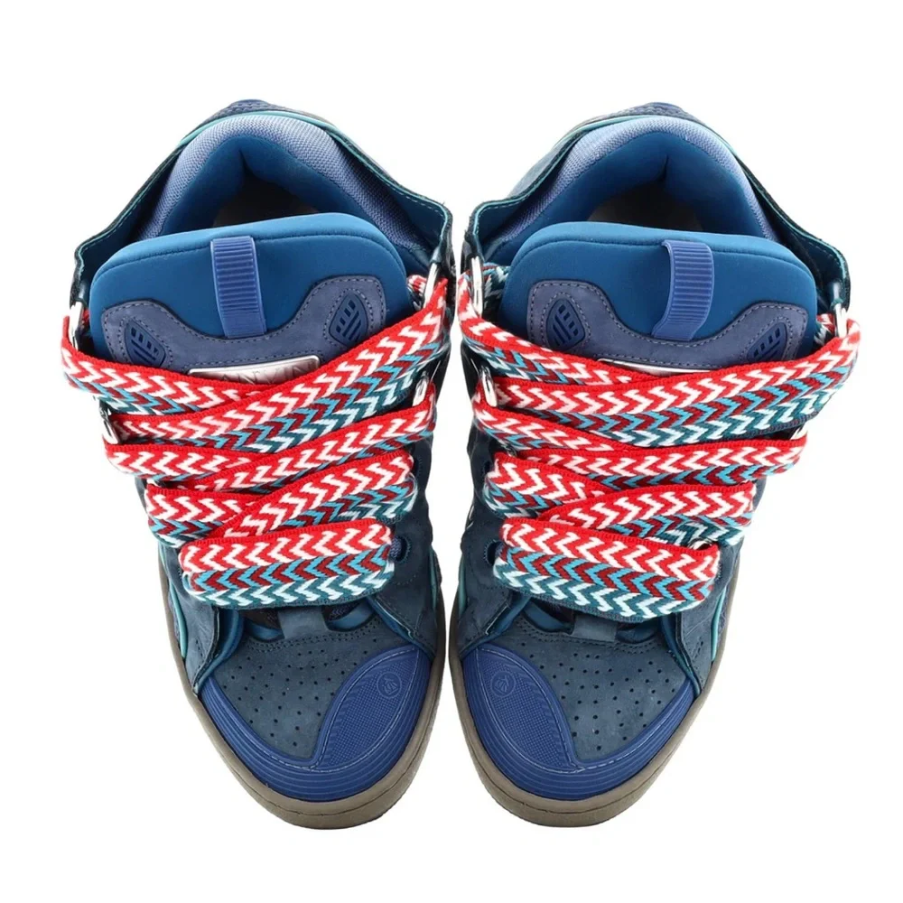 Lanvin Curb Blue Suede Leather Low Top Sneakers